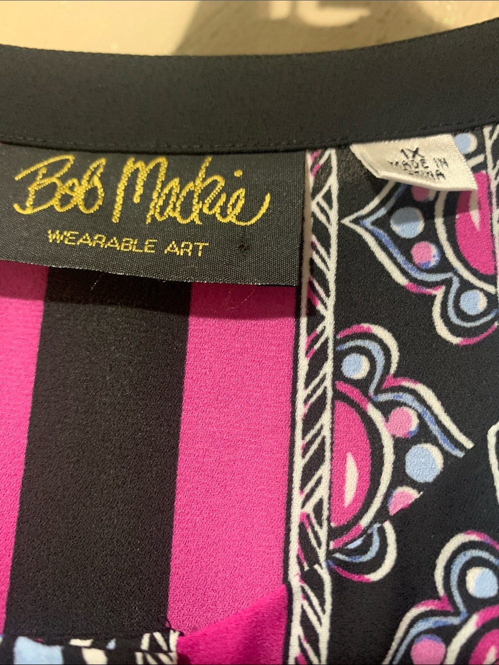 3. Bob Mackie Black Tunic with Pink & Blue Floral-Stripe Print - Picture 3 of 3